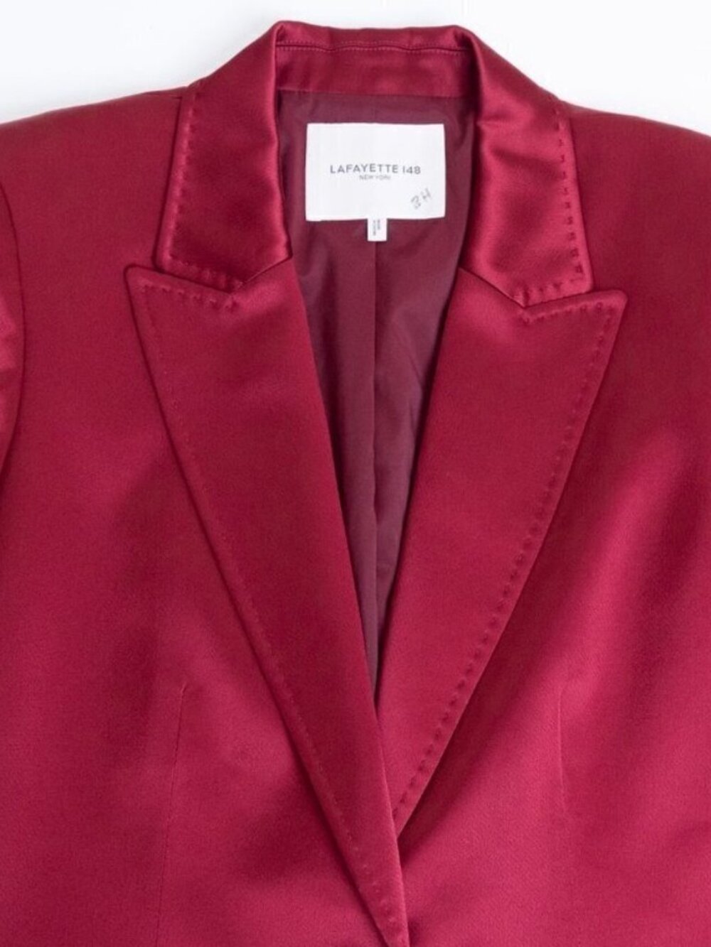 Lafayette 148 New York Red Satin Button Blazer Jacket Whitney Structured XS - Picture 5 of 15